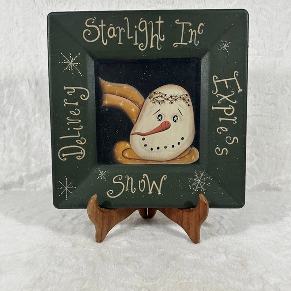 The Hearthside Collection Starlight Delivery Snow Express Primitive Plate Wood - Picture 1 of 8